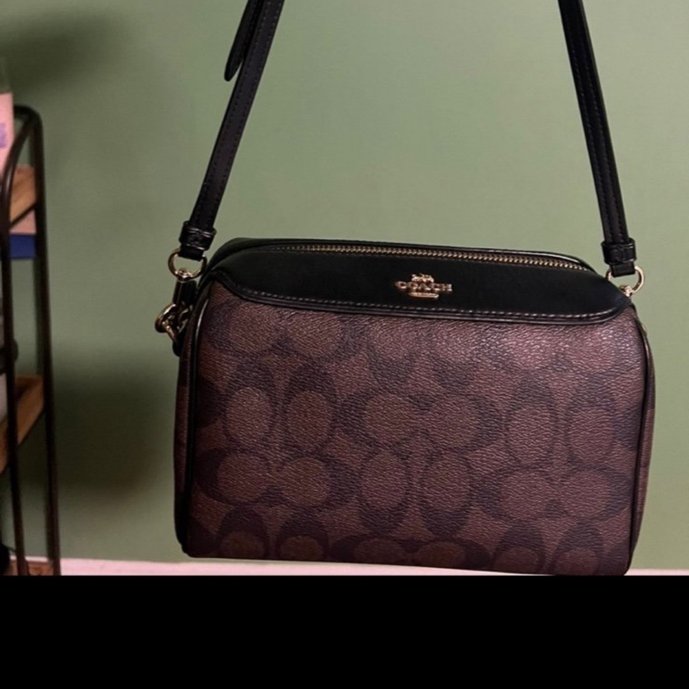 Coach Signature Brown and Black Crossbody Bag